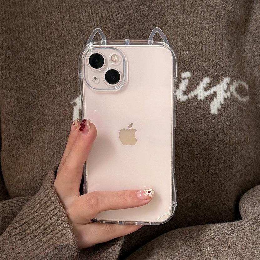 

Cute Cat Ears Transparent Case for iPhone 16 15 14 13 17 Pro Max 17 Air 11 12 X Xr Xs 8 7 Plus Clear Soft TPU Ultra Slim Cover iPhone17 Pro