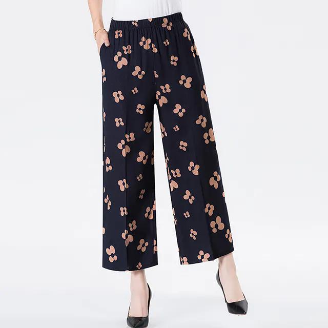 

WTEMPO Большого размера Принтованные Укороченные Брюки с Высокой Эластичной Талией и Карманами Женские Повседневные Свободные Тонкие Брюки с Широкими Штанинами 2XL