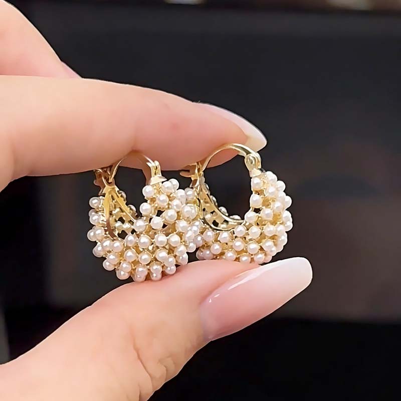 Fashion Imitation Pearl Hoop Earrings for Women Girls Luxury Design Hollow Flower Basket Earrings Party Jewelry Wholesale