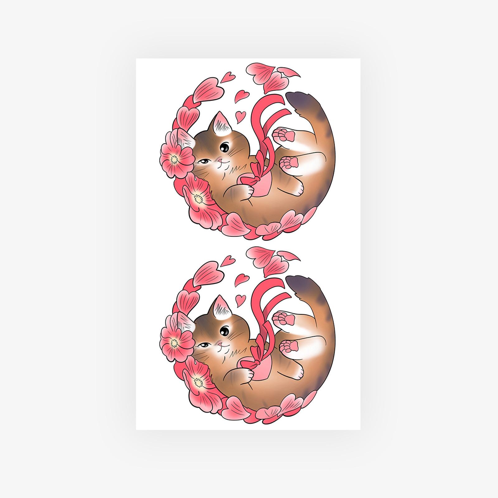 

Tattoo Sticker Sakura Cat Waterproof And Long-Lasting Non-Reflective Advanced Sense Cute Cartoon Tattoo Sticker 9*15