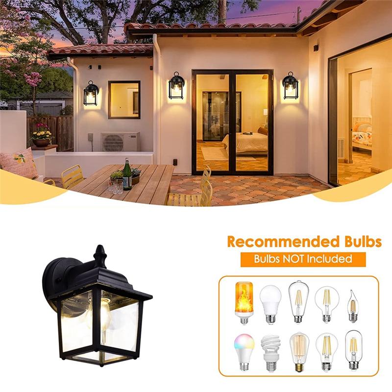 Outdoor Wall Lantern, Exterior Waterproof Wall Sconce Light Fixtures, Black Front Door Wall Lighting With Clear Beveled