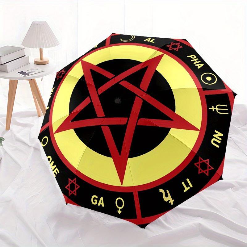 Pentagramm Symbol Aufkleber Mystisch Wicca Heidnisch Okkult Magie Dekorativ Wasserdicht Tragbar 3-fach Kompakter Regenschirm für Mich