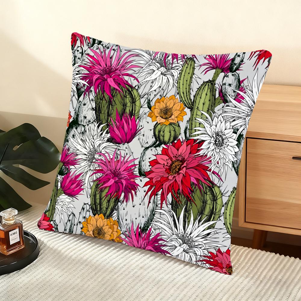 Cactus Pattern Cushion Cover Soft Short Plush Pillow Cover Smooth Cozy Texture Aesthetic Cushion Case Home Decor