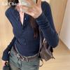 La Chapelle Women's Long-Sleeve Button-Detail Slim Fit T-Shirt