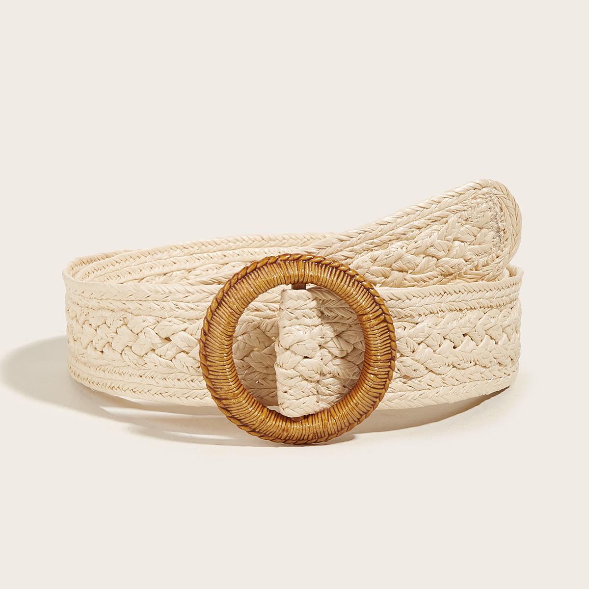 

New Women s Woven Belt with PP Grass & Silicone Round Buckle