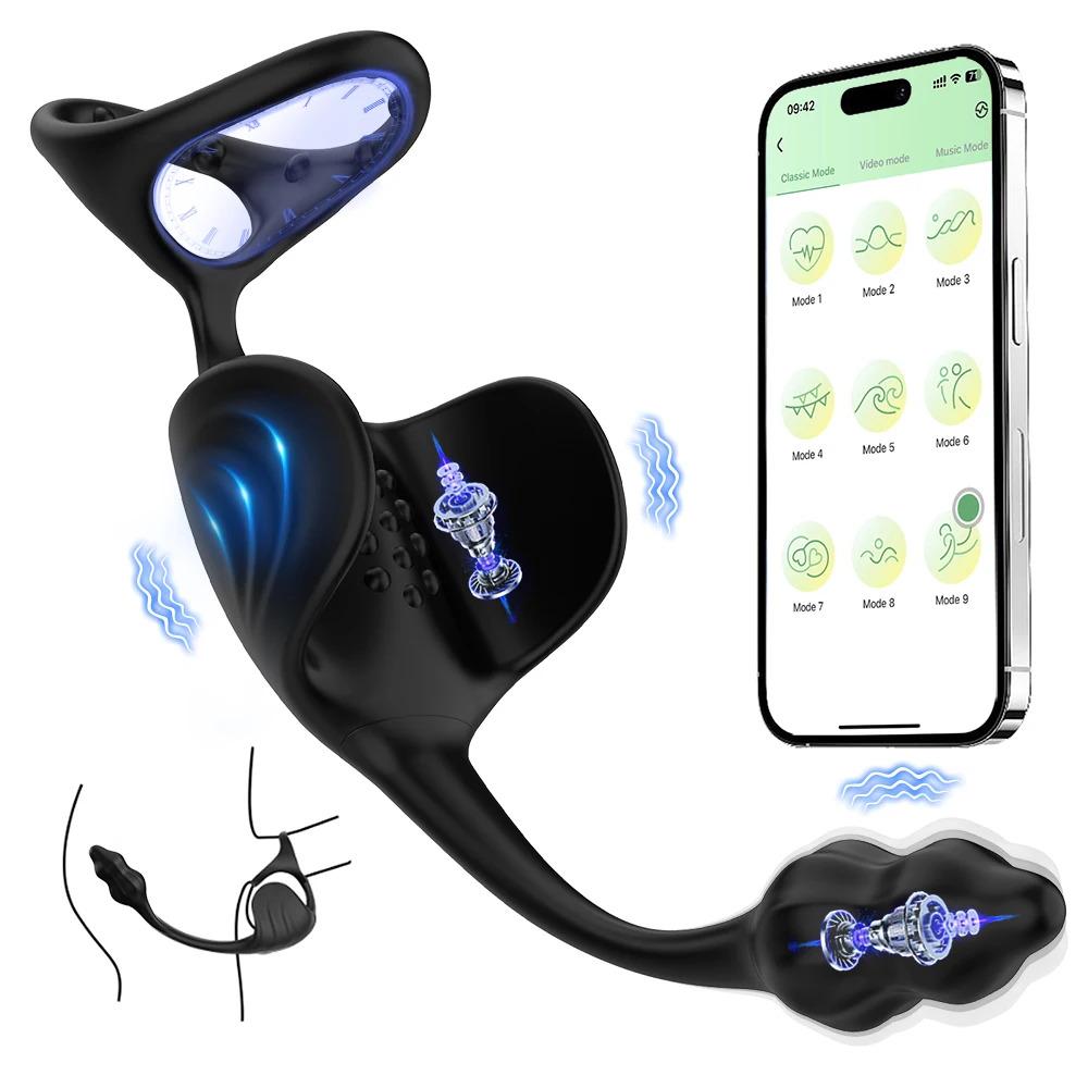 APP Wireless Remote Anal Vibrator Butt Plug Prostate Massage with Penis Ring Perineum Stimualtor Adult Toys Men Gay