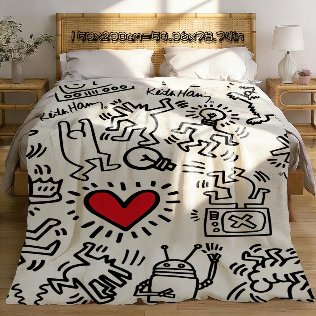 Knee Blanket Throw Blankets for Winter Microfiber Oversized Baby Lightweight Fleece Bed Decoration S-harings-graffiti-keiths