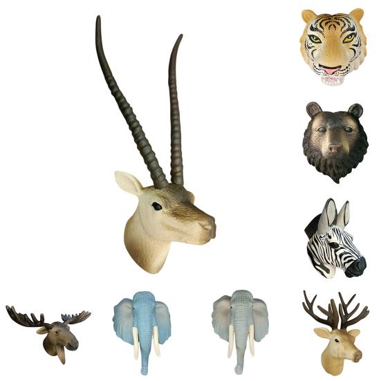 PVC Animal Head Figurine Refrigerator Decoration Mini Antelope Elk Mammoth