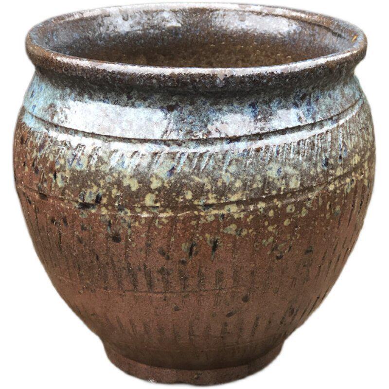 Handmade Large Coarse Pottery Succulent Flower Pot – Round Purple Sand Ceramic Planter
