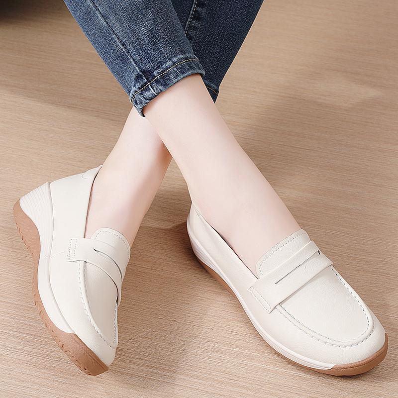 Mocasini cu platformă pentru femei, casual, eleganți, din piele neagră, pantofi de birou pentru femei, cu talpă groasă, pantofi cu vibrații, mărimi mari