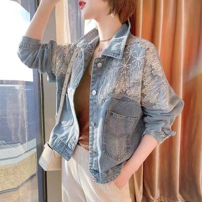 Kurze Crop Pailletten 2025 Mode Kleine mit Strass Diamanten Denim Jacke für Frauen Trend Neue Kollektion In Cowboy Mantel Frau