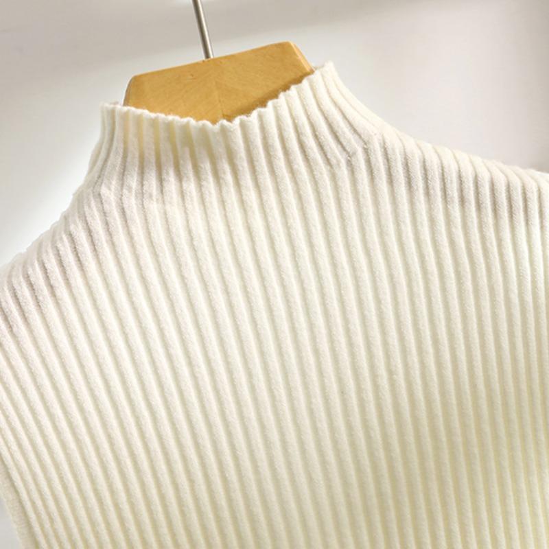 Summer New Sleeveless Casual Tank Tops Women Clothes Semi High Neck Inner Slim Fit Women's Tanks Camis Elegant Solid Simple Knit Lady Tank Vest 26151