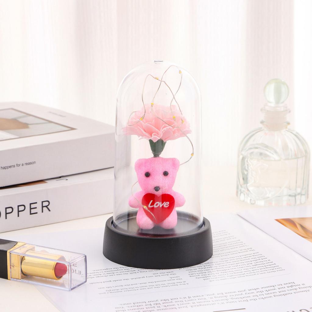 New immortal flower, cute bear soap flower with lamp, room creative ornament, bedroom night light ornament