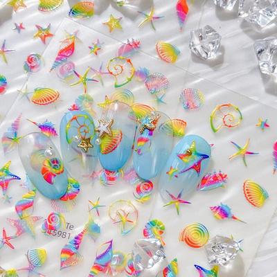 Colorful Shells Ocean Nail Stickers Relief 3D Nail Appliques Adhesive Sliders Relief Nail Art Diy Nail Decorations Nails Diy