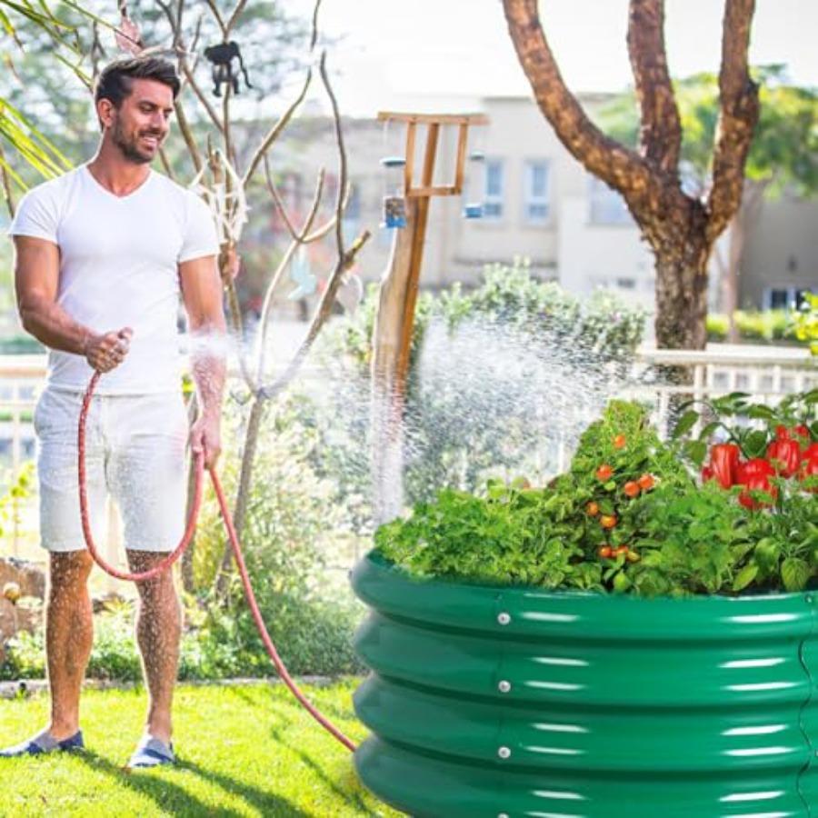 2Pcs 3X3X1.5 Ft Round Galvanized Raised Garden Bed Kit Green Outdoor Planter Garden Bed Metal Raised Box for Fruits Vegetables