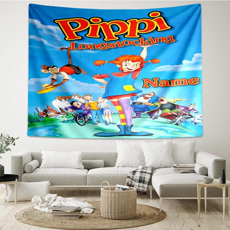 Custom Name Pippi Longstocking Print Tapestry, Backdrop, Easy Setup, Ideal for Bedroom, Office & Living Room, with Aesthetic Wall Hanging Decor.