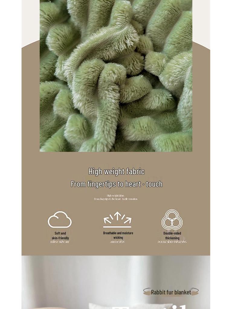 Rabbit Fur Plush Flannel Blanket - Sofa Cover & Nap Blanket for Office or Dormitory