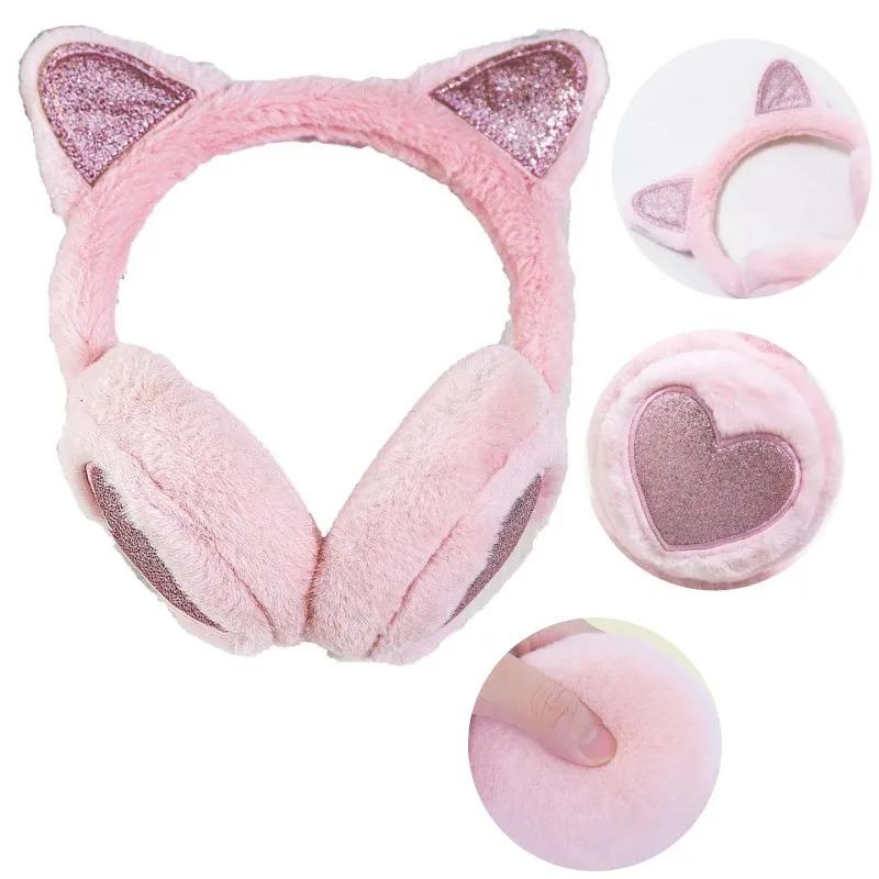 1PC Fashion Solid Earflap Cute Glitter Cat Ear Earmuff Soft Plush Warmer Winter Warm for Women Men Outdoor Cold Protection