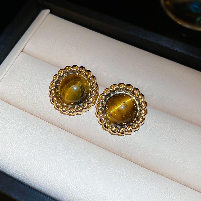 Maillard coffee color love gourd tiger's eye stone earrings earrings earrings design sense