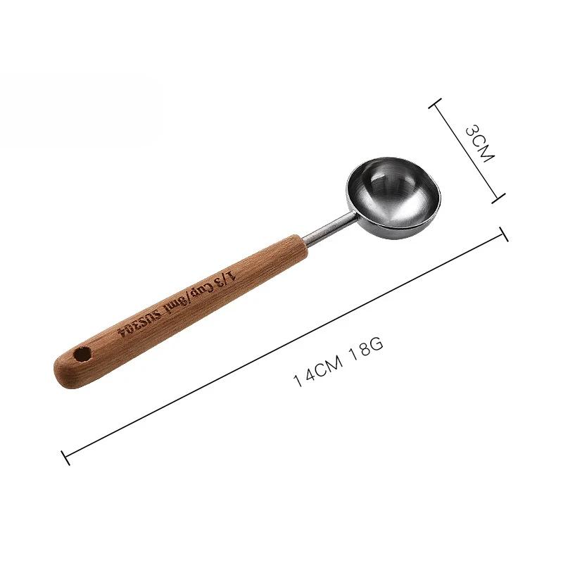 1pc Stainless Steel Measuring Spoon, Wooden Handle Milk Powder Spoon, Non-Stick Powder and Non-Rust Seasoning Measuring Spoon