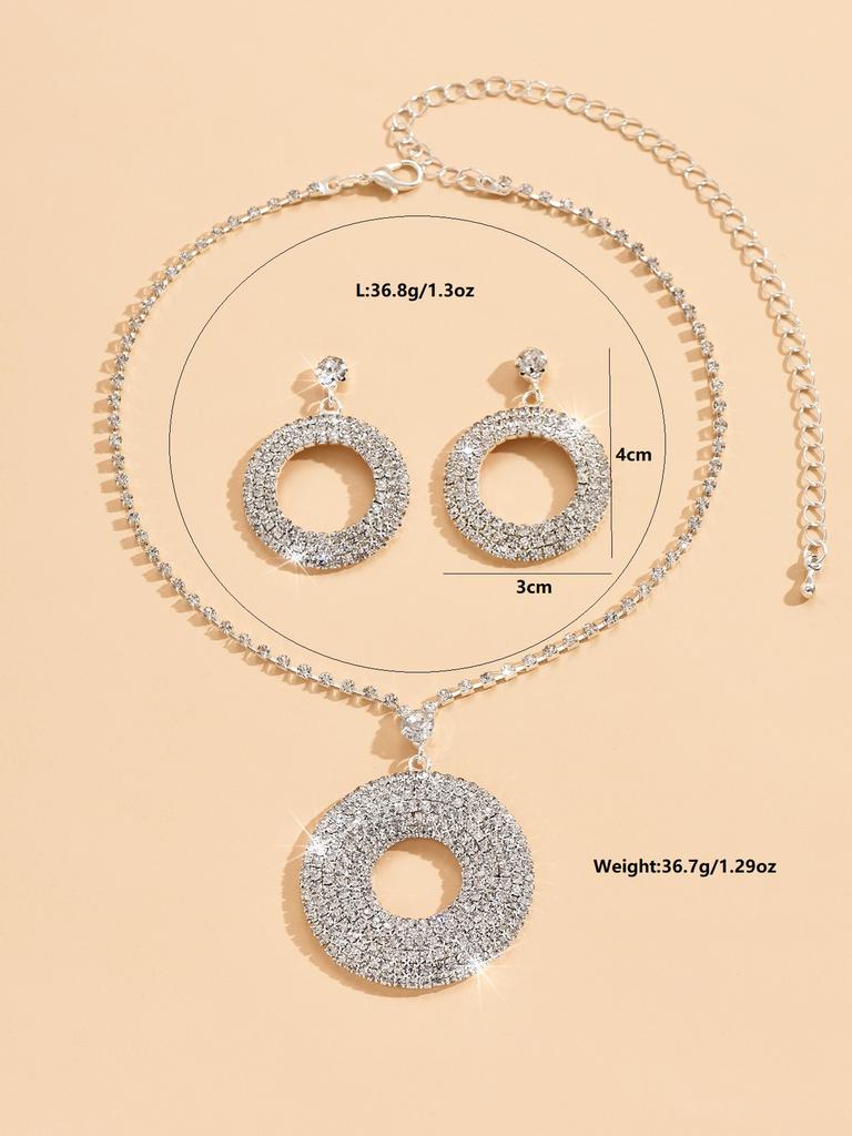 3 pieces of wedding women's fashionable circle jewelry set, tassel rhinestone earrings necklace, luxurious party fashion accesso