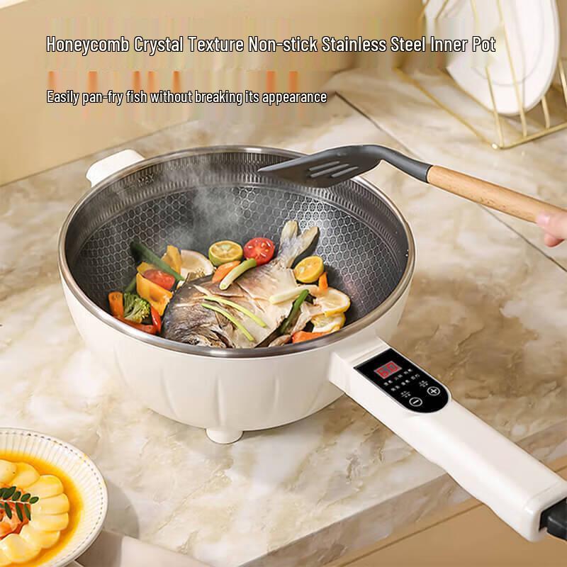 OIMG Stainless Steel Electric Stir-Fry Wok with Steamer