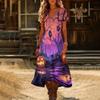 Women's Vintage Halloween Print Sundress V-Neck Short Sleeve Summer Beach Dress