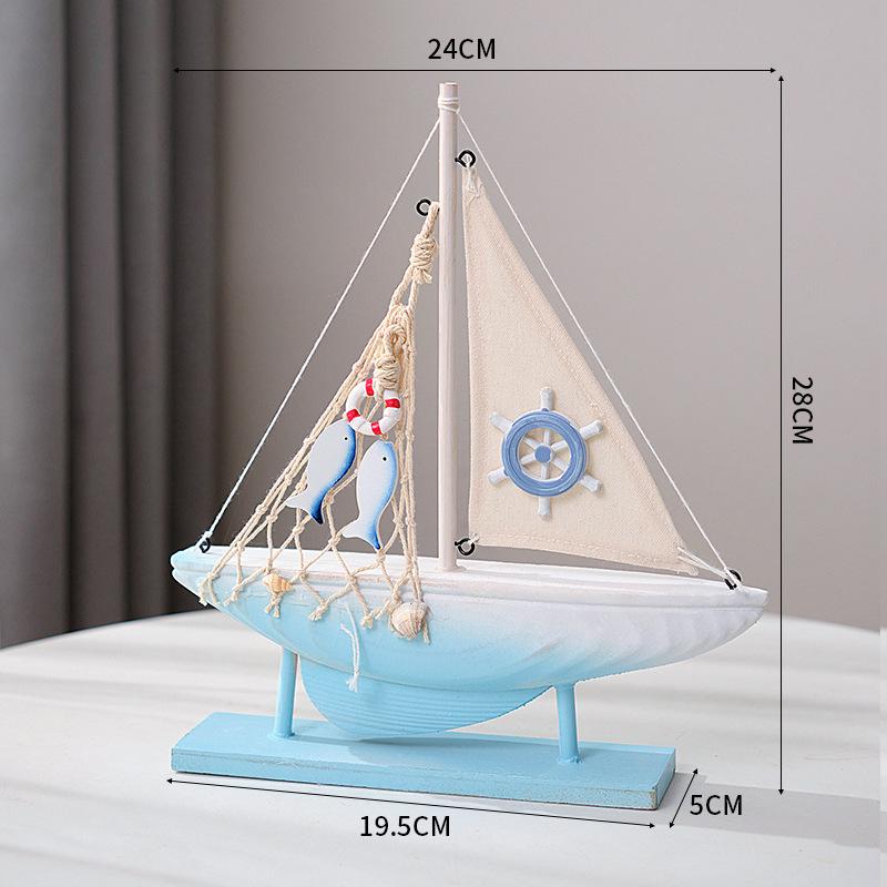 Mediterranean Style Small Boat Decoration Wooden Sailboat Model Small Ornaments Creative Handicraft Boat Model Room Decoration