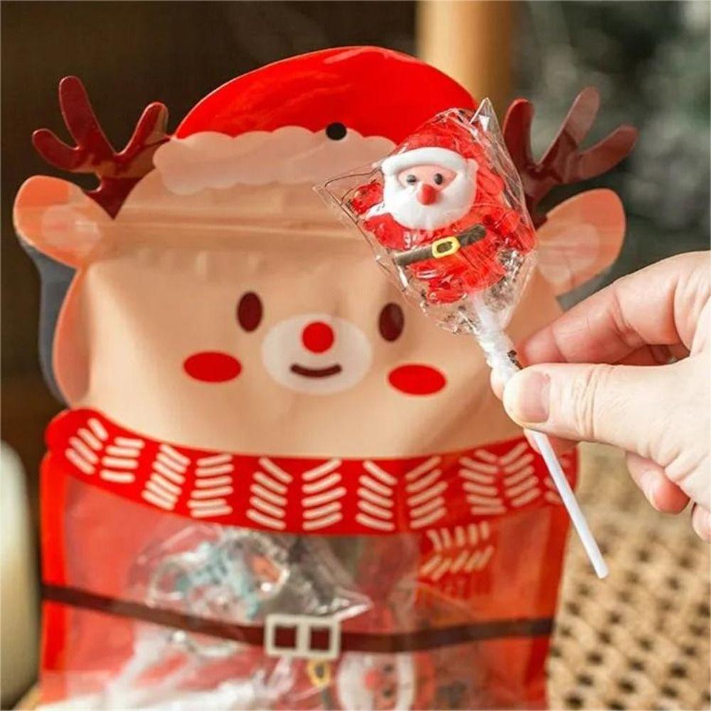 10pcs Elk Christmas Tree Shaped Christmas Gift Bags Plastic Candy Pouches Weddding Gifts