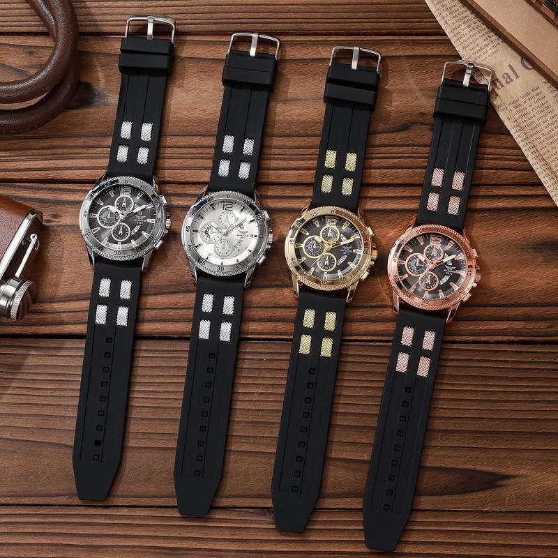 New Multi-Function Chronograph Calendar Sports Silicone Watch Fake Three-Eye Large Plate Domineering Business Quartz Watch