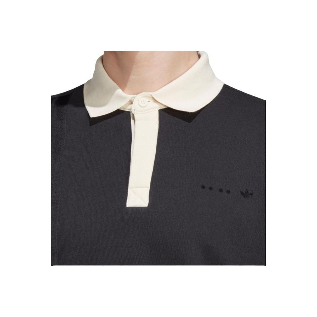 Adidas Solid Color Long Sleeve Polo Shirt Unisex Tops Black IC8396