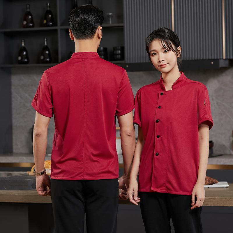 Tenue de Restaurant Respirante Chemise de Travail de Cuisine Manches Courtes Chef Hommes et Femmes Uniforme de Service Alimentaire Cuisine