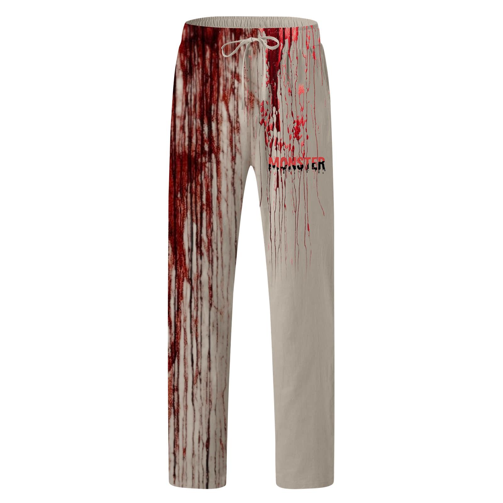 

Men s Casual Drawstring Long Pants With Halloween Letter Prints L киноварь