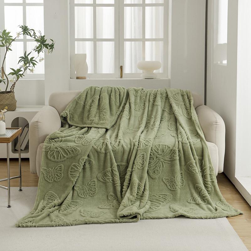 Pure Color Flannel Blanket With Butterfly Pattern For Office Nap And Air Conditioning Comfort
