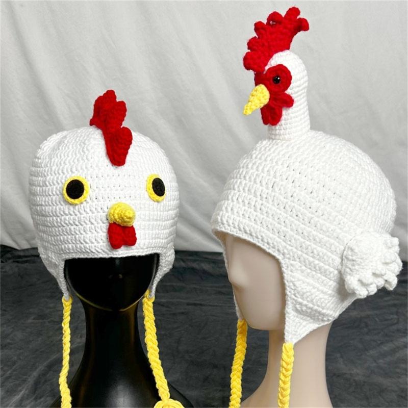 Festival Turkey Hat Knitted Beanies with 3D Chick Warm Cotton Hat Cartoon Headwear for Parents Kids Thanksgiving Hat