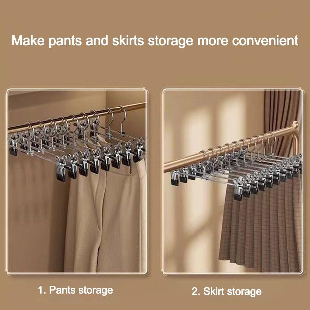 5pcs New Retractable Metal Trouser Rack Windproof with Adjustable Clips Pants Drying Hangers Non-Slip Closet Storage Racks
