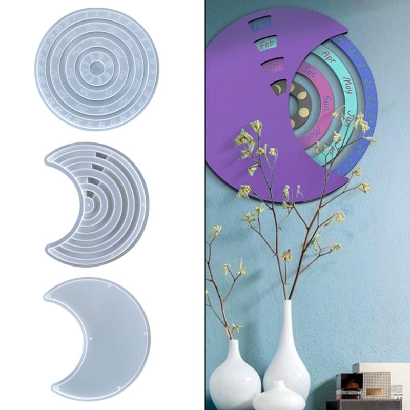 3x Silicone Calendar Disc Mold Moon Calendar Mold Perpetuals Calendar Disks Mold Rotatable Circular Wall Hanging Decor