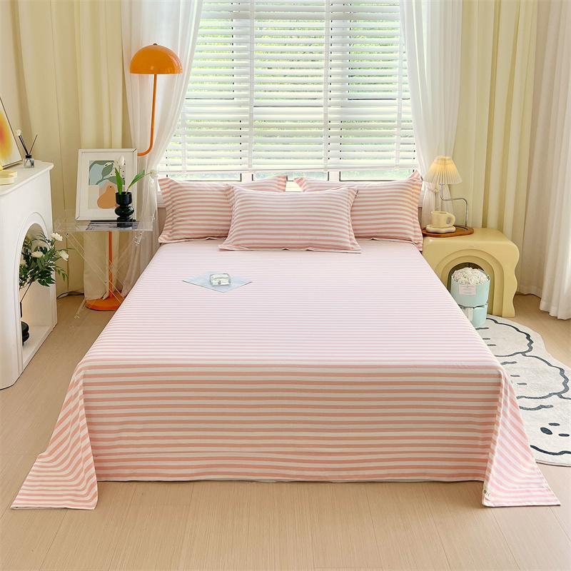 Green Check Raw Cotton Bed Sheets For Double Bed All Seasons Bed Cover Full Set Queen/King Size Flat Top Sheets No Pillowcase