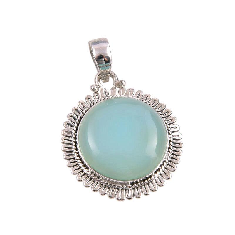 Natural Aqua Chalcedony Gemstone Handmade 925 Solid Silver Pendant 1.50" y5K20