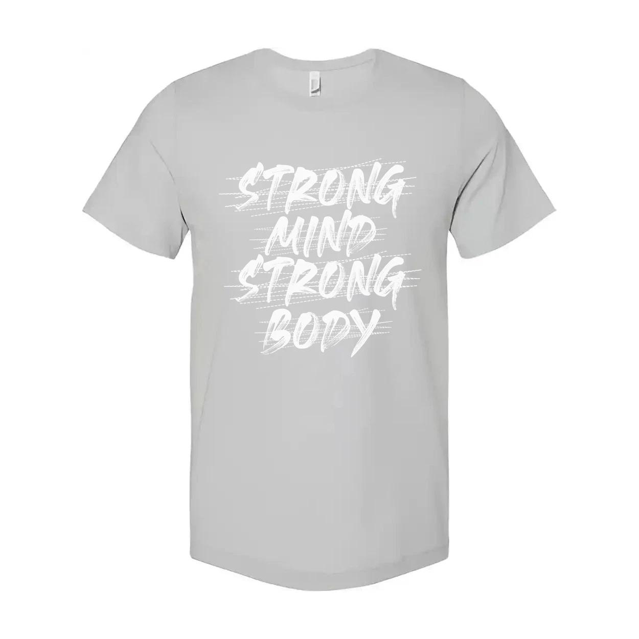 

Premium Cotton White Unisex Graphic T Shirt With Strong Mind Strong Body Design 4XL