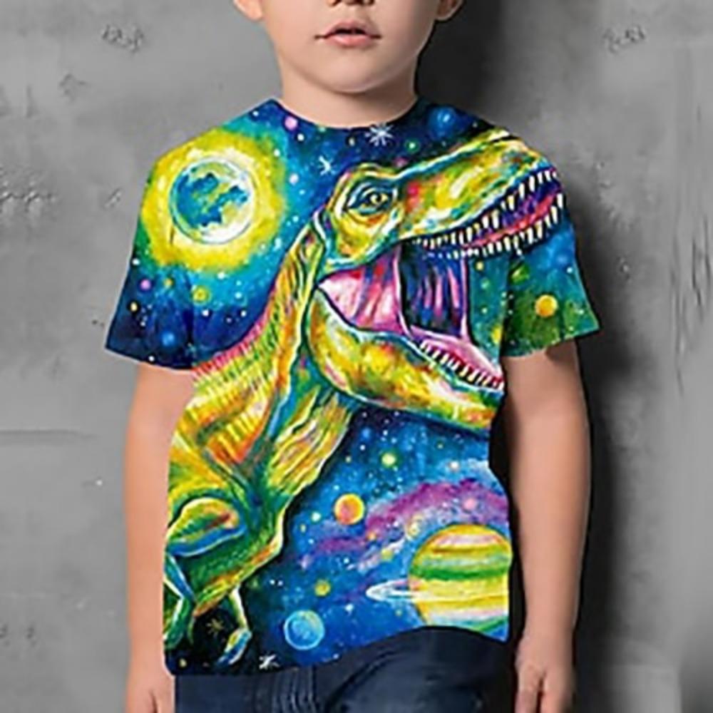 Kids Boys' T Shirt Short Sleeve Dinosaur Graphic Animal Black Children Tops Summer Active Cool Cute School Daily