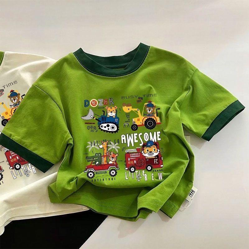 Kids 100 Cotton Cartoon Car T Shirt Summer Boys Girls Baby Breathable Short Sleeve Top