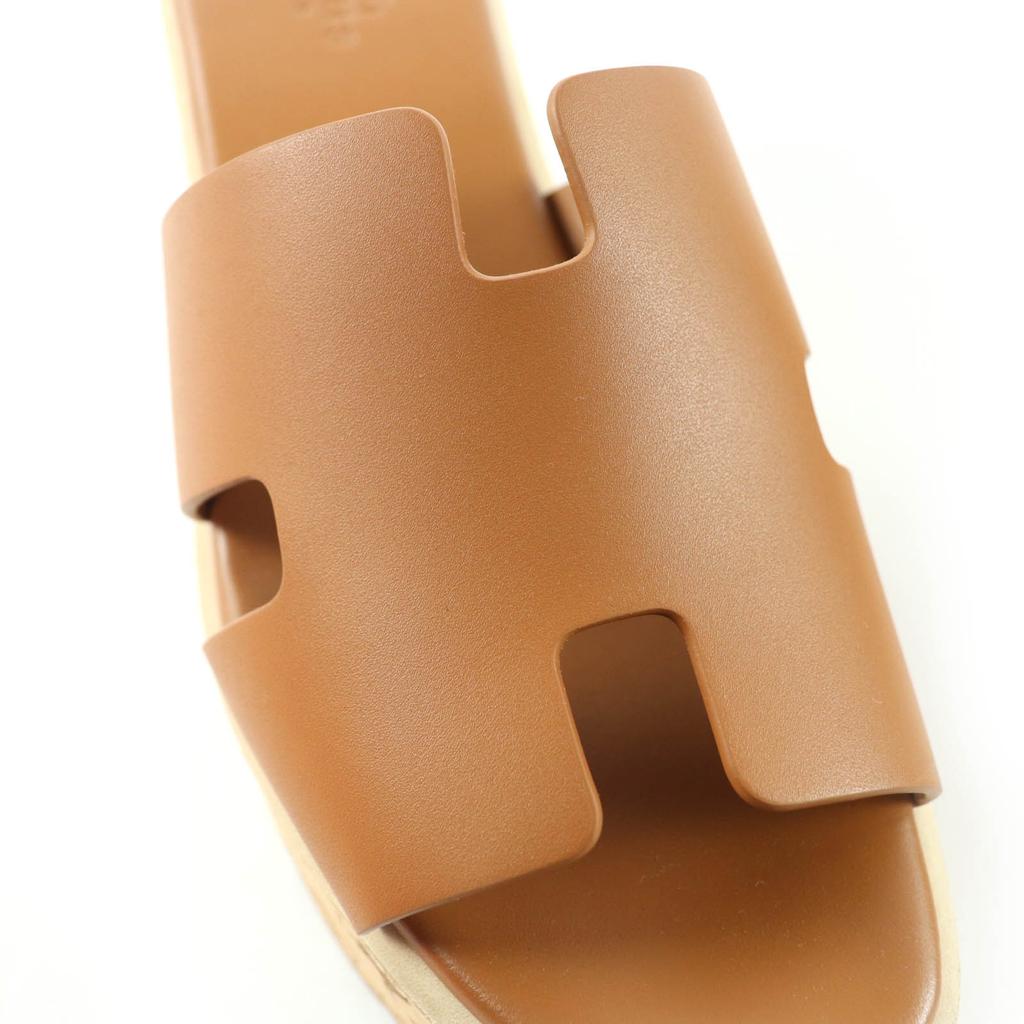 Makellose HERMES Sandalen Eze 30 H-Logo Plateau Natur Kalbsleder Damen 38 Gebraucht