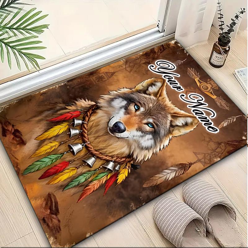 1PC Custom Name Wolf Spirit Dreamcatcher Theme Floor Mat Ideal for Living Room, Game Rooms, Office, Bedroom,Floor Mat Playful Design