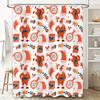 Christmas Shower Curtain Festive Santa Claus Pattern Orange Red Colorful Printing Non-Slip Waterproof Fabric for Bath Decoration