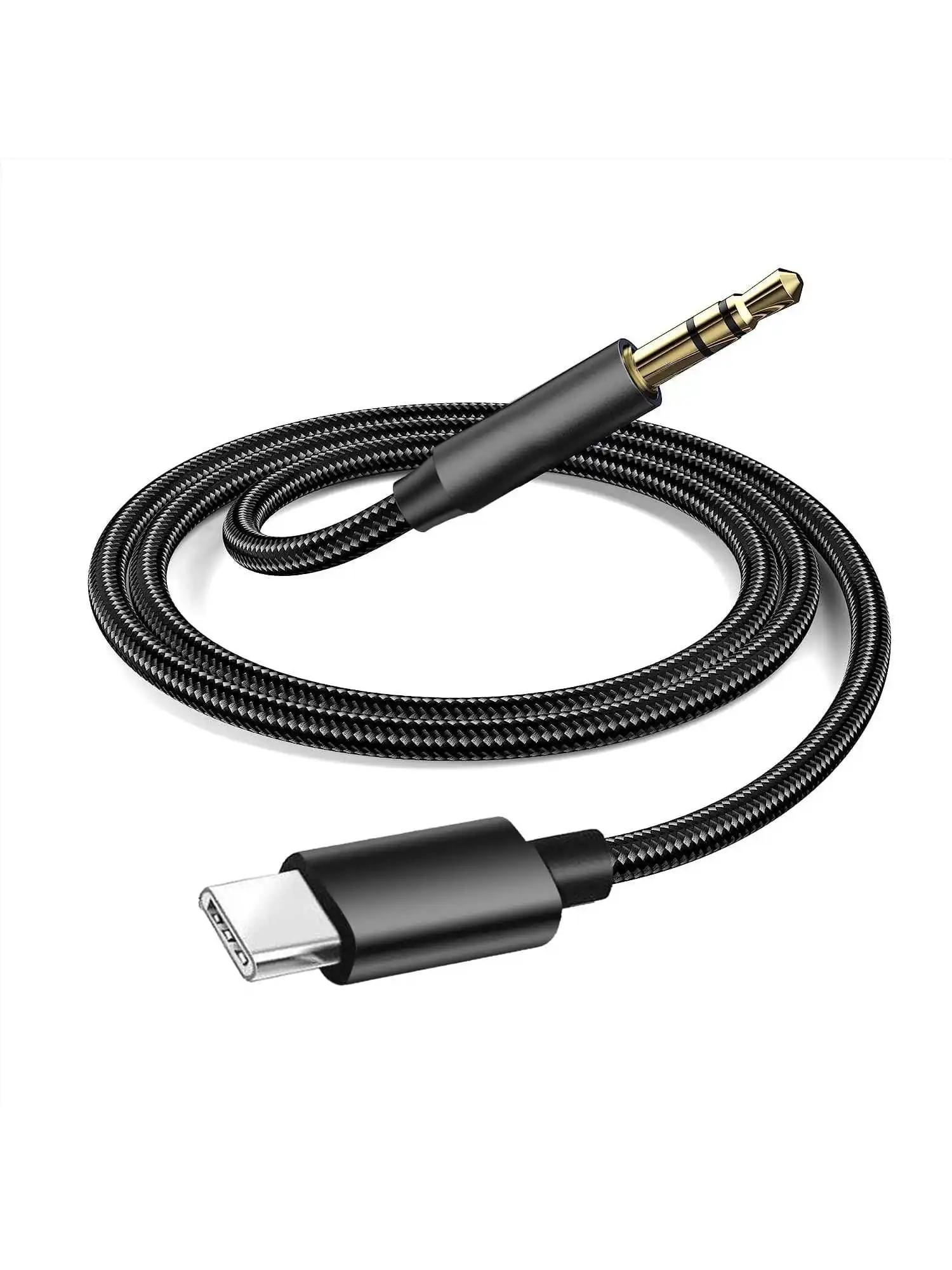 

USB Тип C до 3,5 мм Додатковий аудіокабель Гарнітура Динамік Гніздо для навушників Адаптер Автомобільний допоміжний пристрій для Samsung S20 Plus Note 20 S21 Ultra Tab S7 чорний