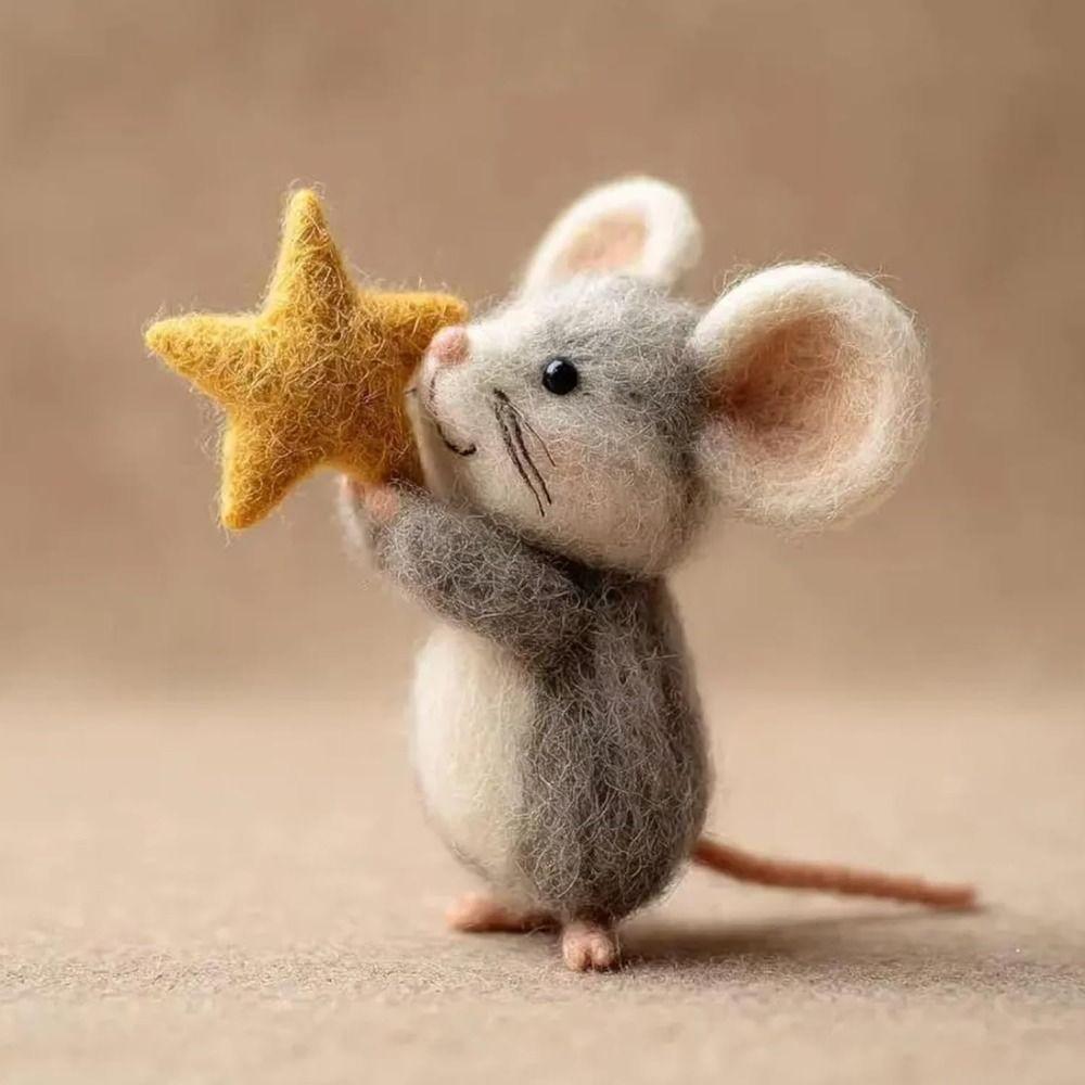 Craft Needle Felting Supply Starry Night Felt Mice Cute Mouse Figurine Gifts Mouse Collectible Handmade