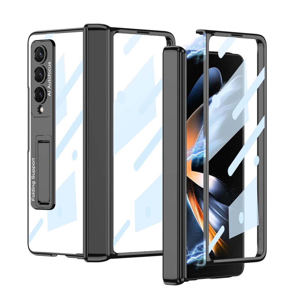 Samsung Z Fold 4 Transparent Magnetic Stand Case with Electroplated Phantom Design
