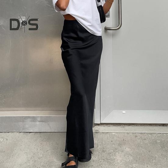 Women Satin Skirt High Waist Midi Long Skirt Slim Wrap Hip A-line Faux Silk Skirts for Spring Summer Streetwear