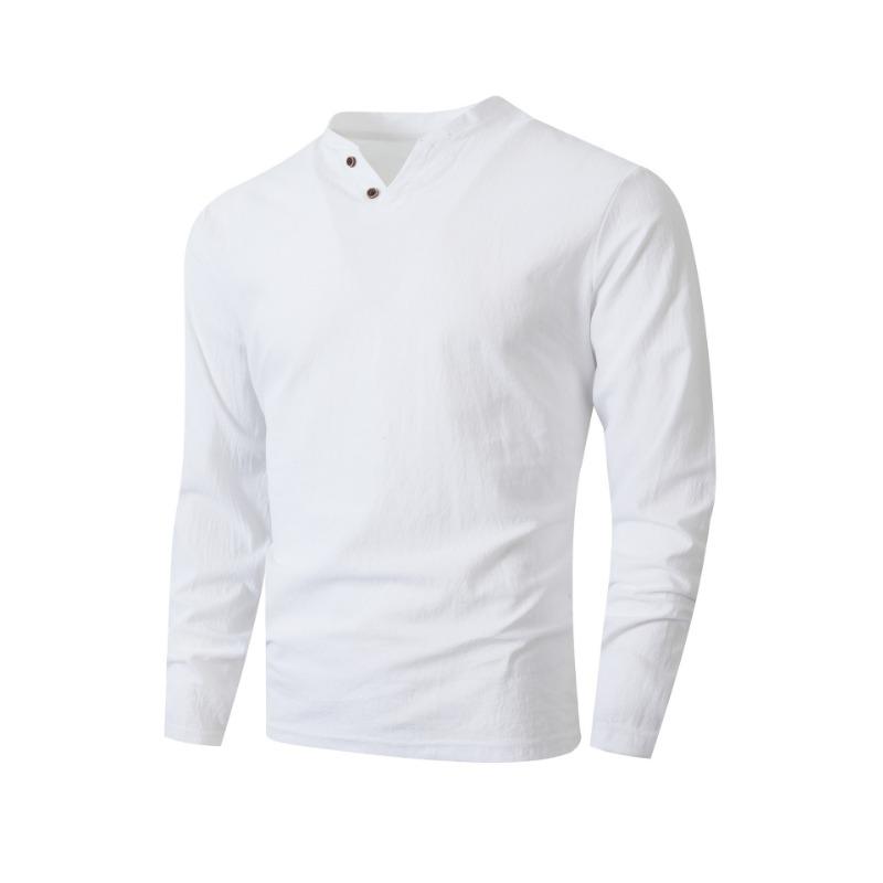 

Men Casual Henley Shirt Long Sleeve Deep V Neck Button Design Slim Fit Solid Basic Daily Fashion Tops S білий